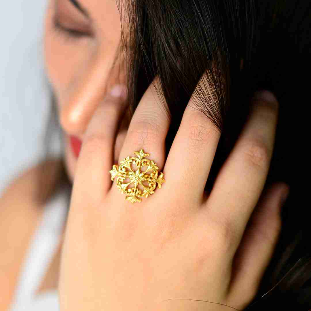 Women's Ring Copper Plated 18K Gold Natural Stone Big Ring Crystal Ring  Women's Ethnic Bridal Wedding Jewelry Rings for Couple - AliExpress